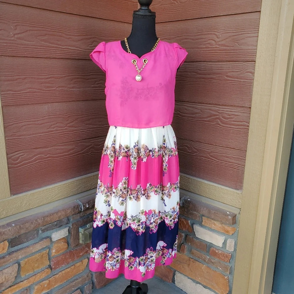Korean Style Women Chiffon Floral Printed Midi Long Big Dress Size Medium - Picture 1 of 15